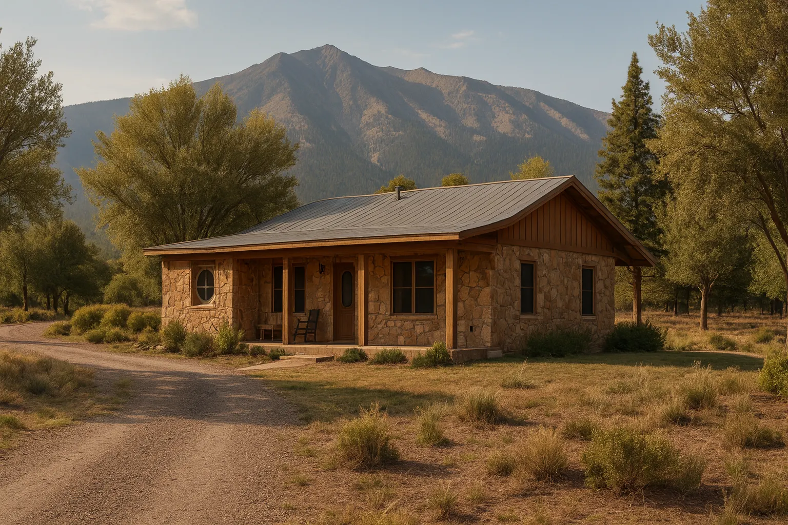 A single ranch house on open rural land.
