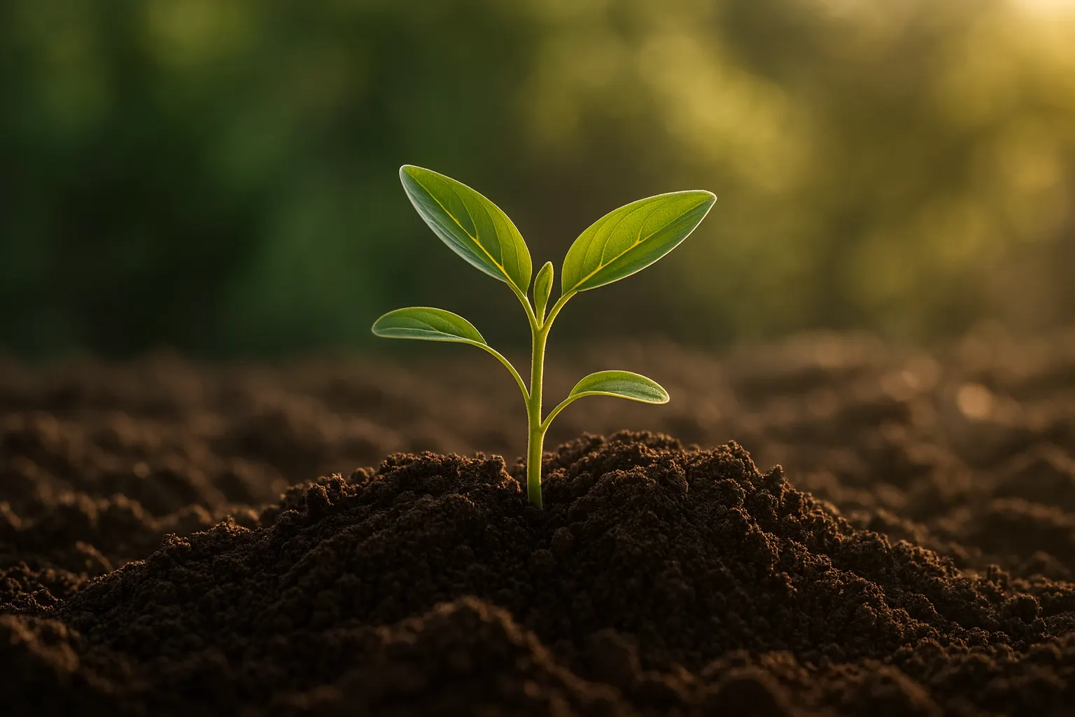 A young sprout growing from dark soil.