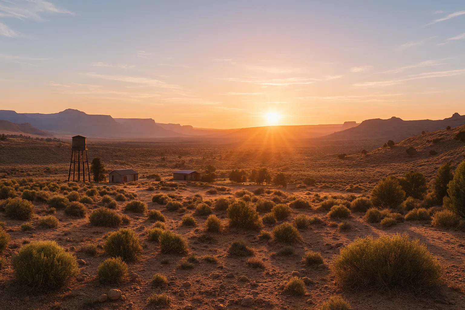 A wide high-desert plain at sunset.