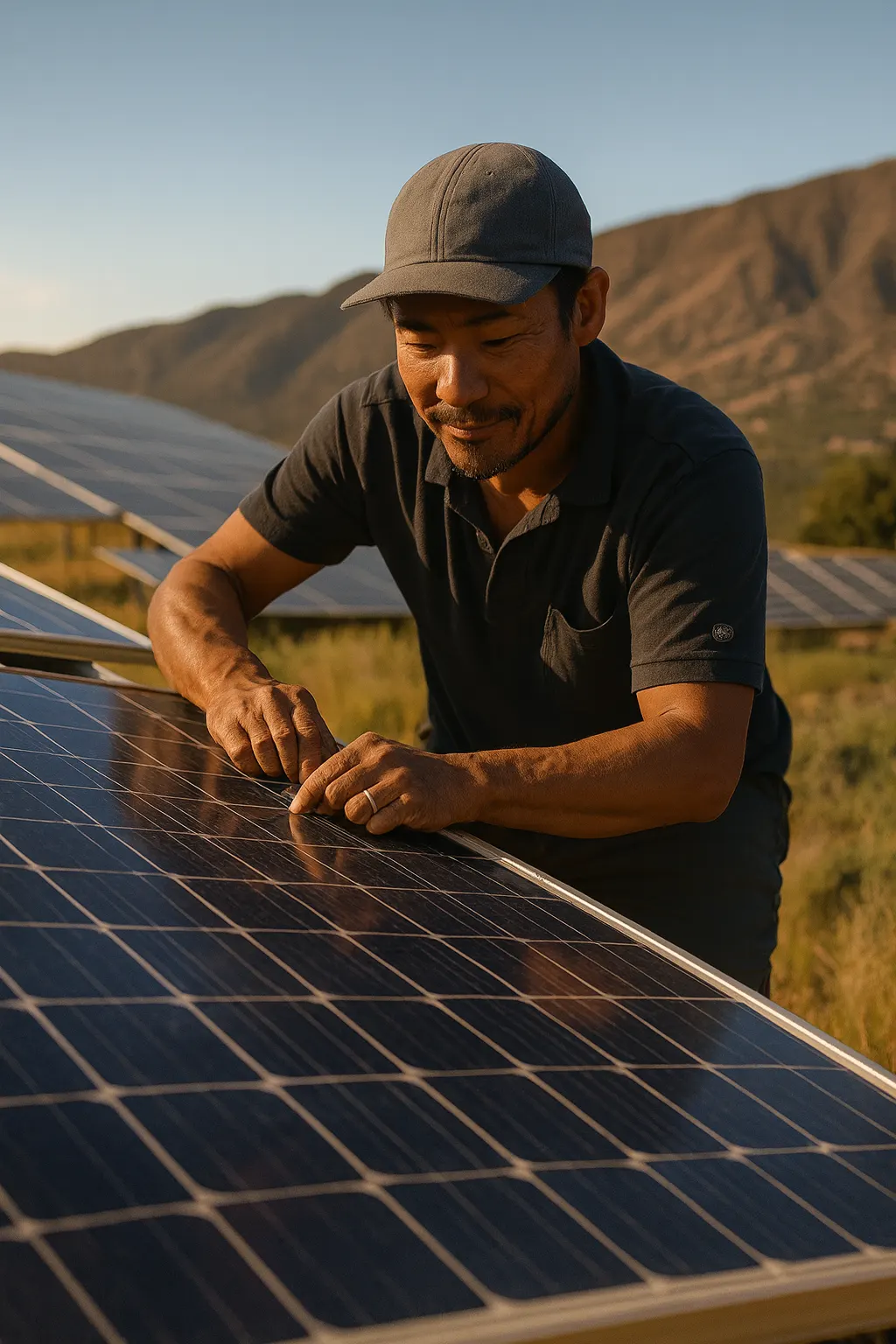 A person installing a solar panel.
